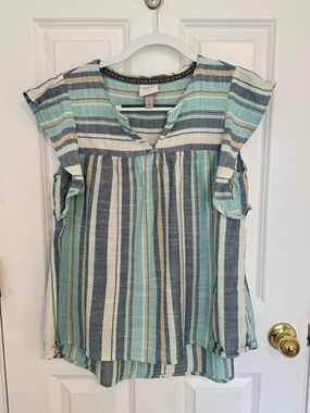 KNOX ROSE Striped Flutter Sleeve Blouse